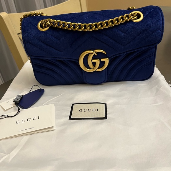 Handbags - Gucci Small Velvet Blue Marmont